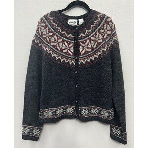 Vintage Fair Isle Wool Blend Sweater Button Front Paul Harris Nordic Knit Med